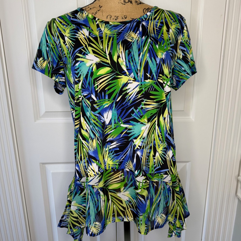 Passport Pier 1 Tropical Palm Leaf Print Ruffle Hem Tunic‎ Top Women Size M EUC